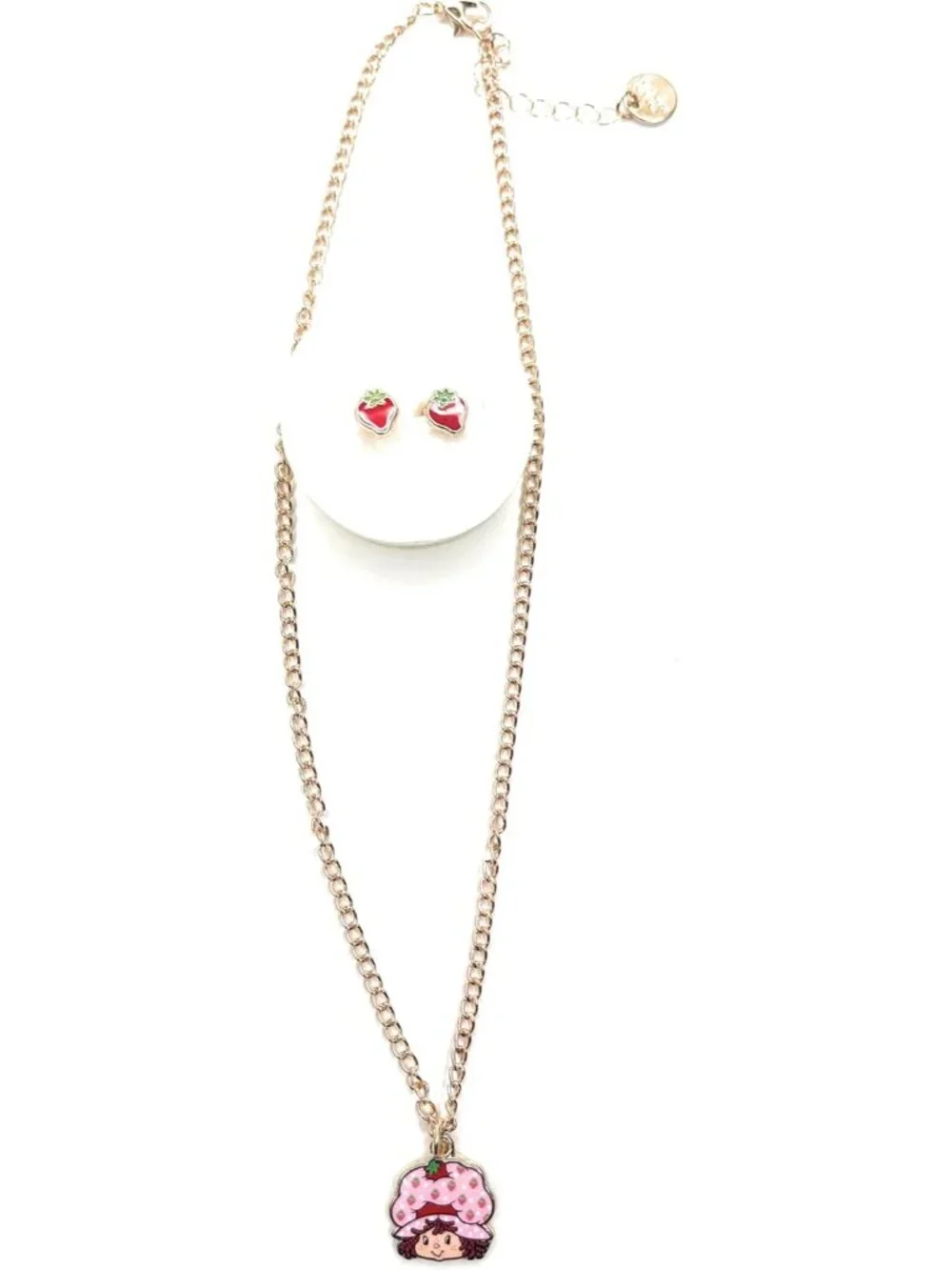 Strawberry Shortcake Jewelry Set for Kids, Character Pendant Necklace with Straw